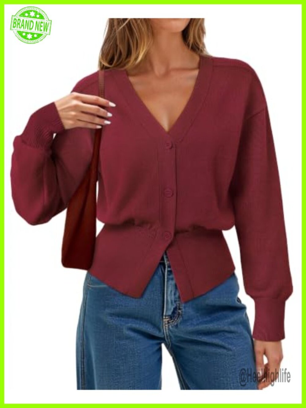 Open Front Cardigan Sweater Long Sleeve Knitted Button Peplum